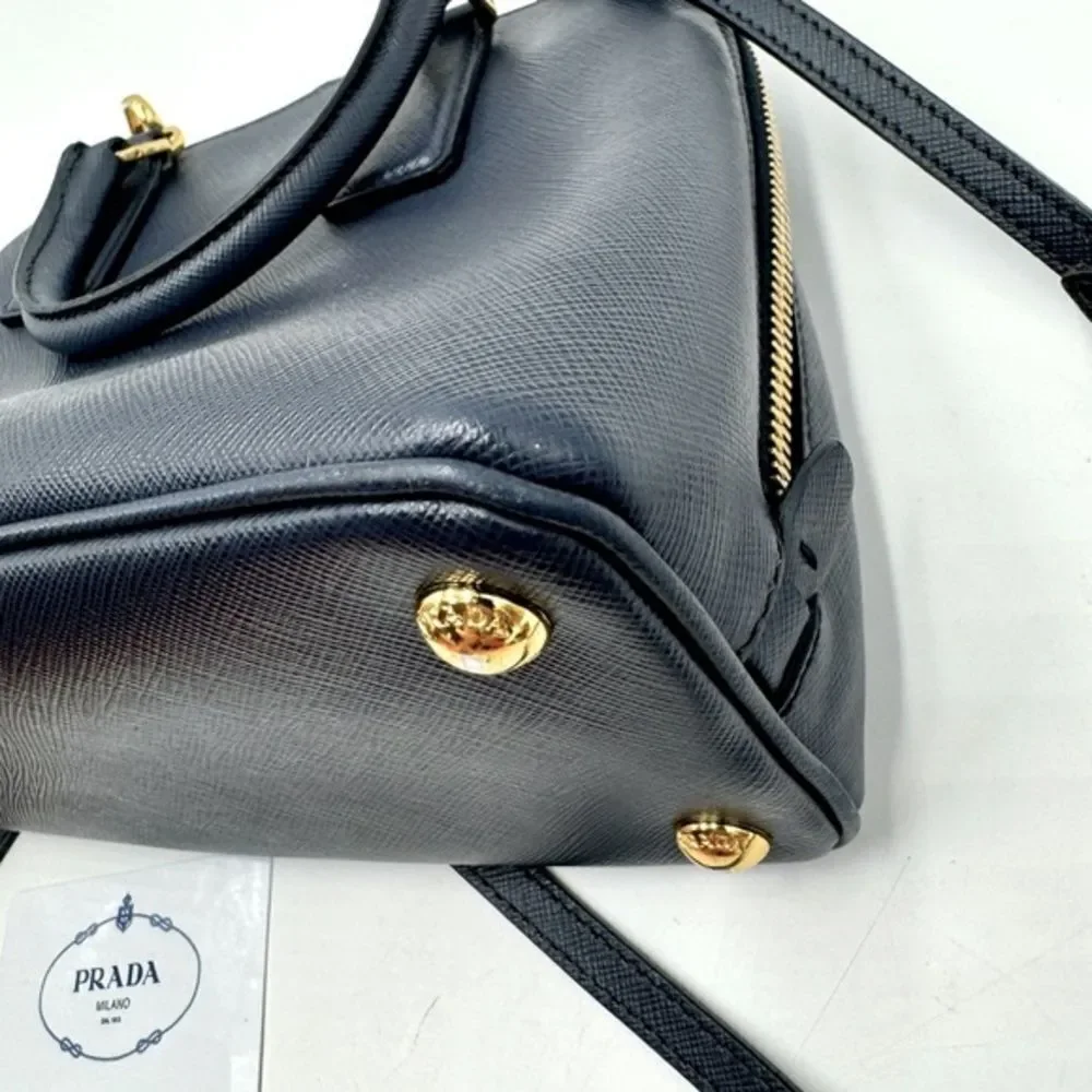 Auth Prada Small Baltic Blue Saffiano Lux Leather 2way Top Handle Promenade Bag
